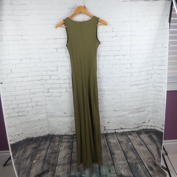 IRIS OLIVE GREEN SLEEVELESS ROUND NECK RIBBED STRETCHY MAXI DRESS SIZE SMALL - Picture 7 of 7